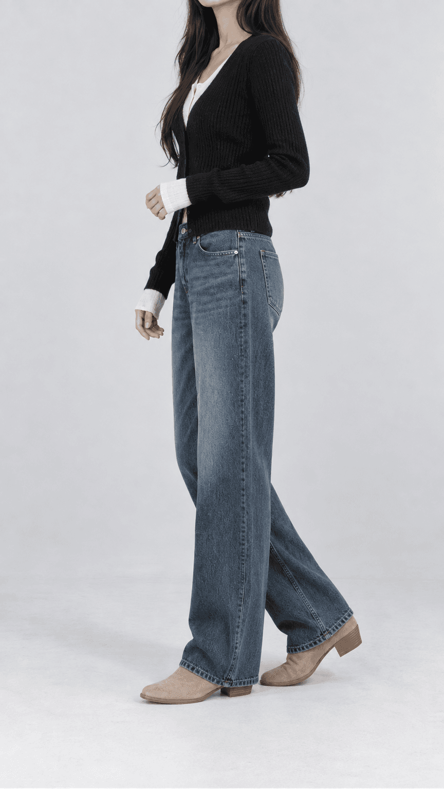 워싱 스트레이트 데님 팬츠 진청