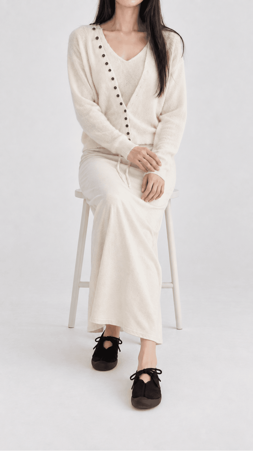 속기모 데일리 H라인 롱스커트 허리스트링 크림