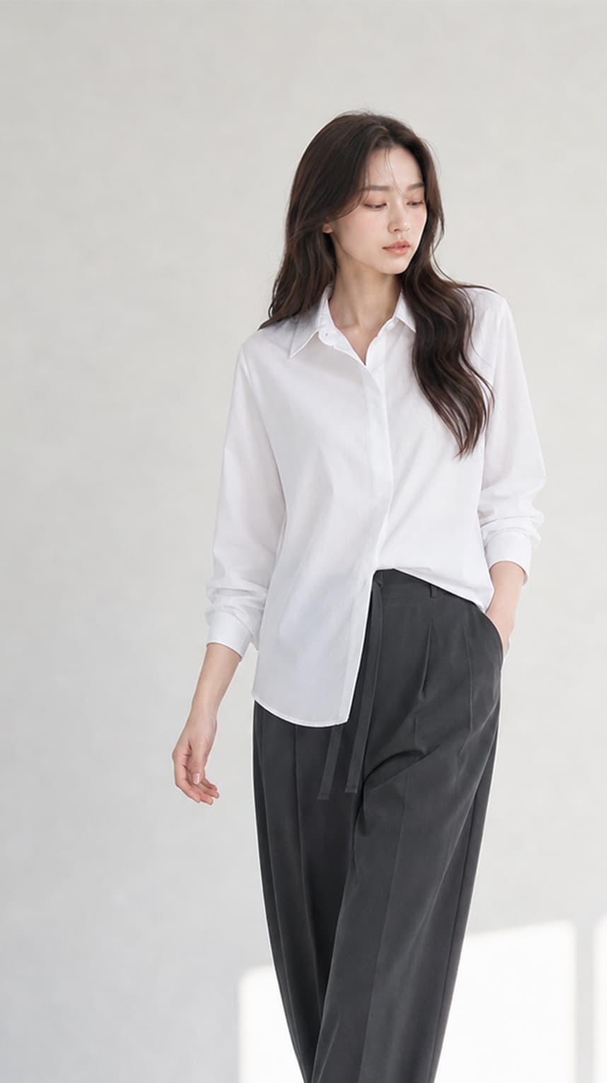 데일리 루즈핏 카라 셔츠 남방 화이트
