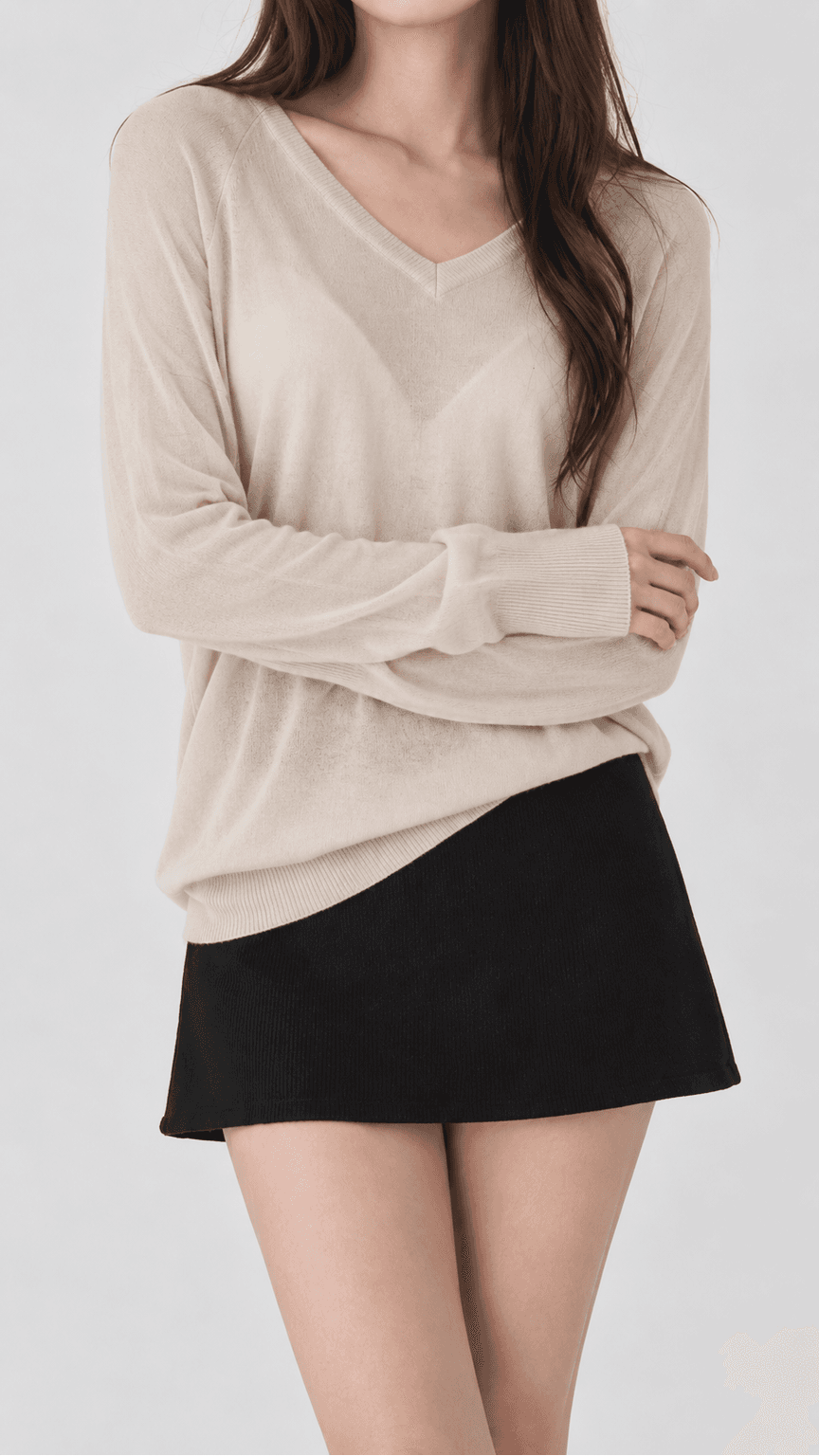 가을 루즈핏 브이넥 니트 베이지