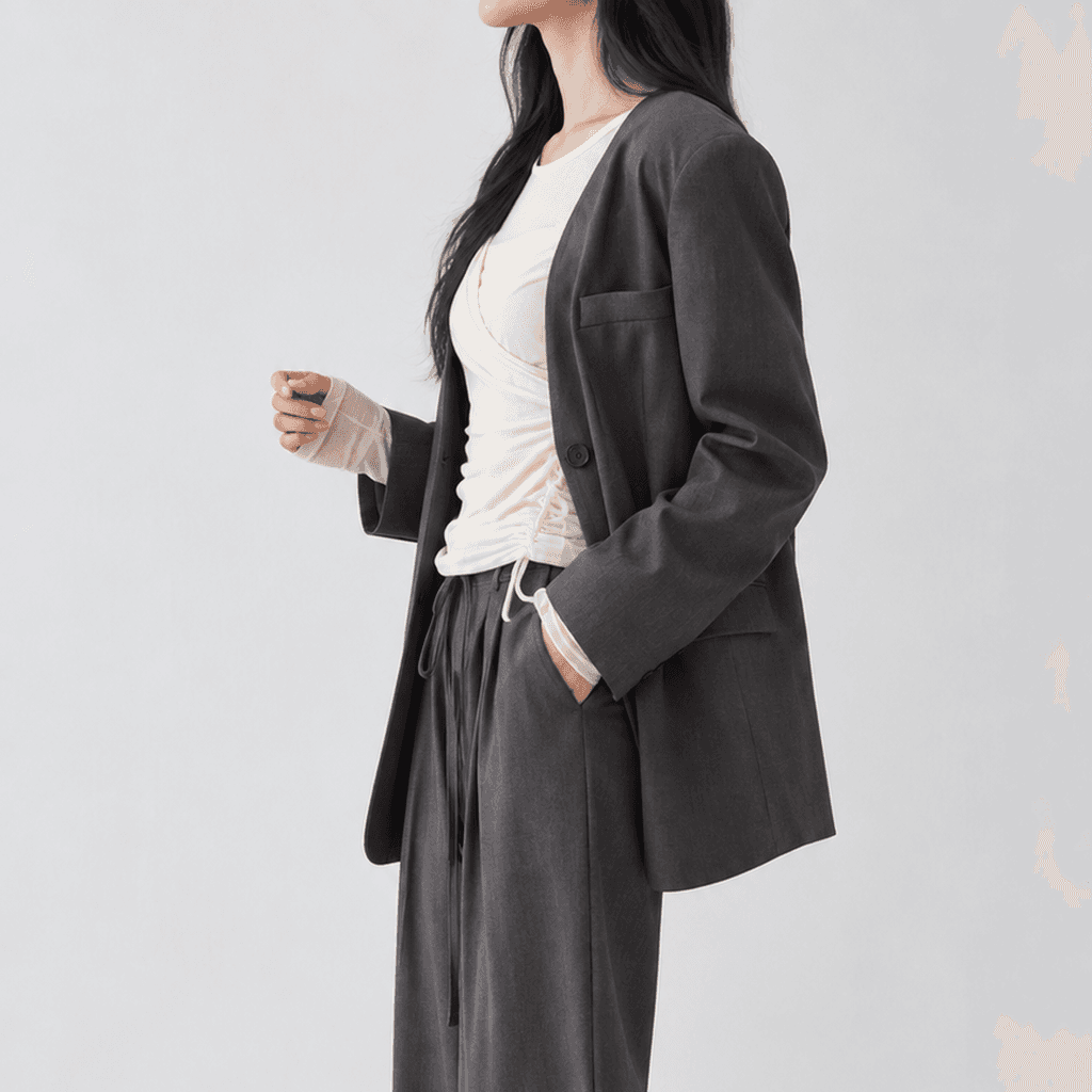 가을 오버핏 노카라 자켓 셋업 먹색