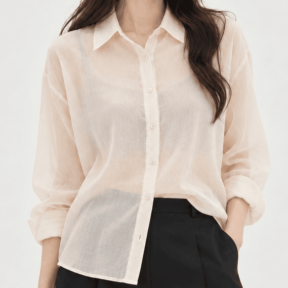 여름 시어 오간자 루즈핏 셔츠 블라우스 크림