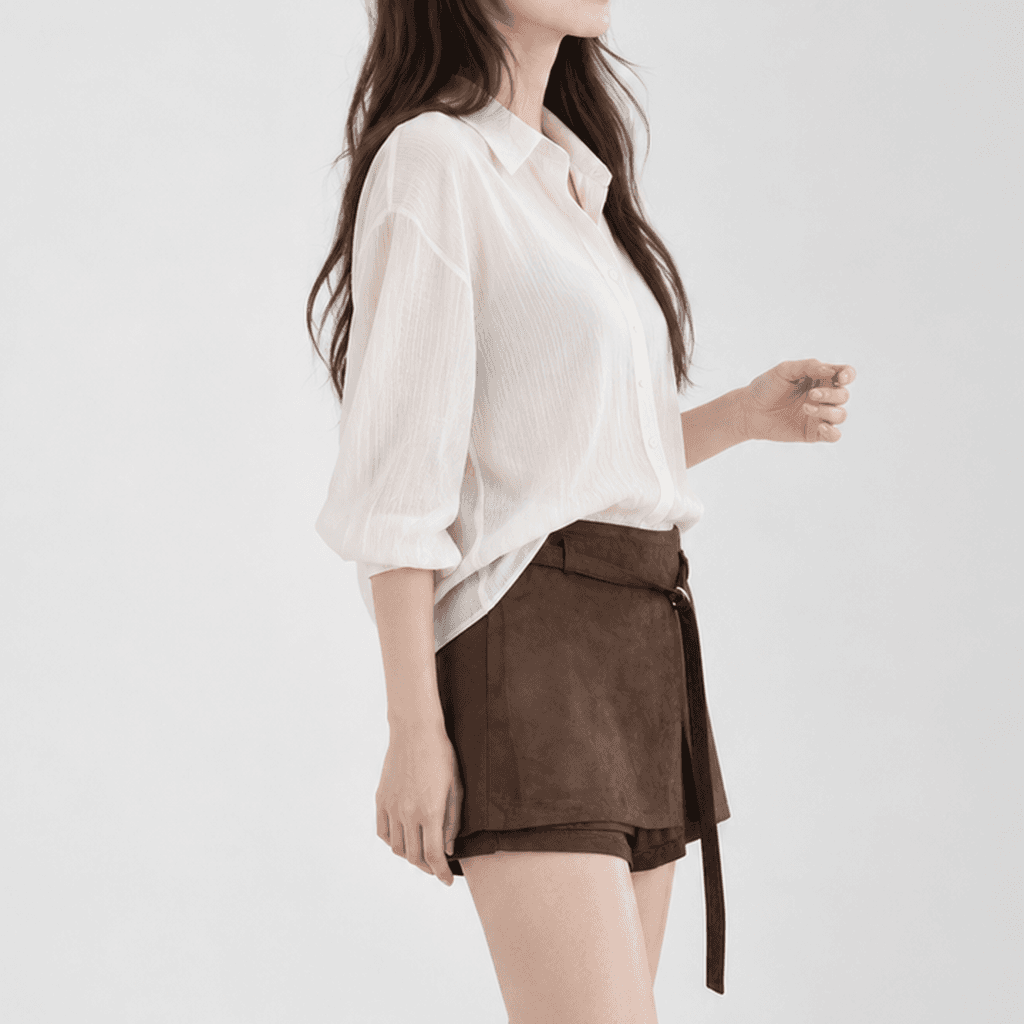 가을 스웨이드 미니 치마바지 벨트 세트 브라운