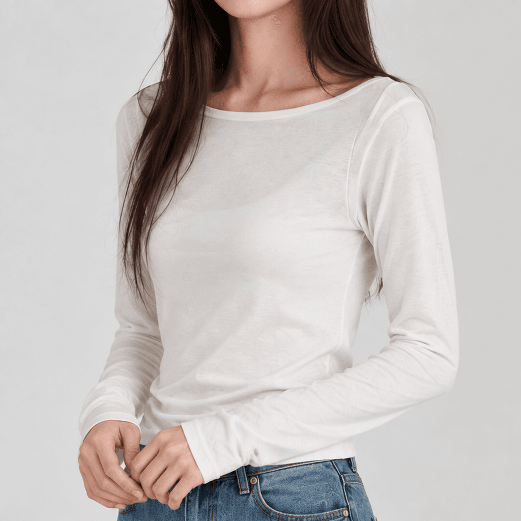 가을 스판 여리핏 보트넥 긴팔티 아이보리
