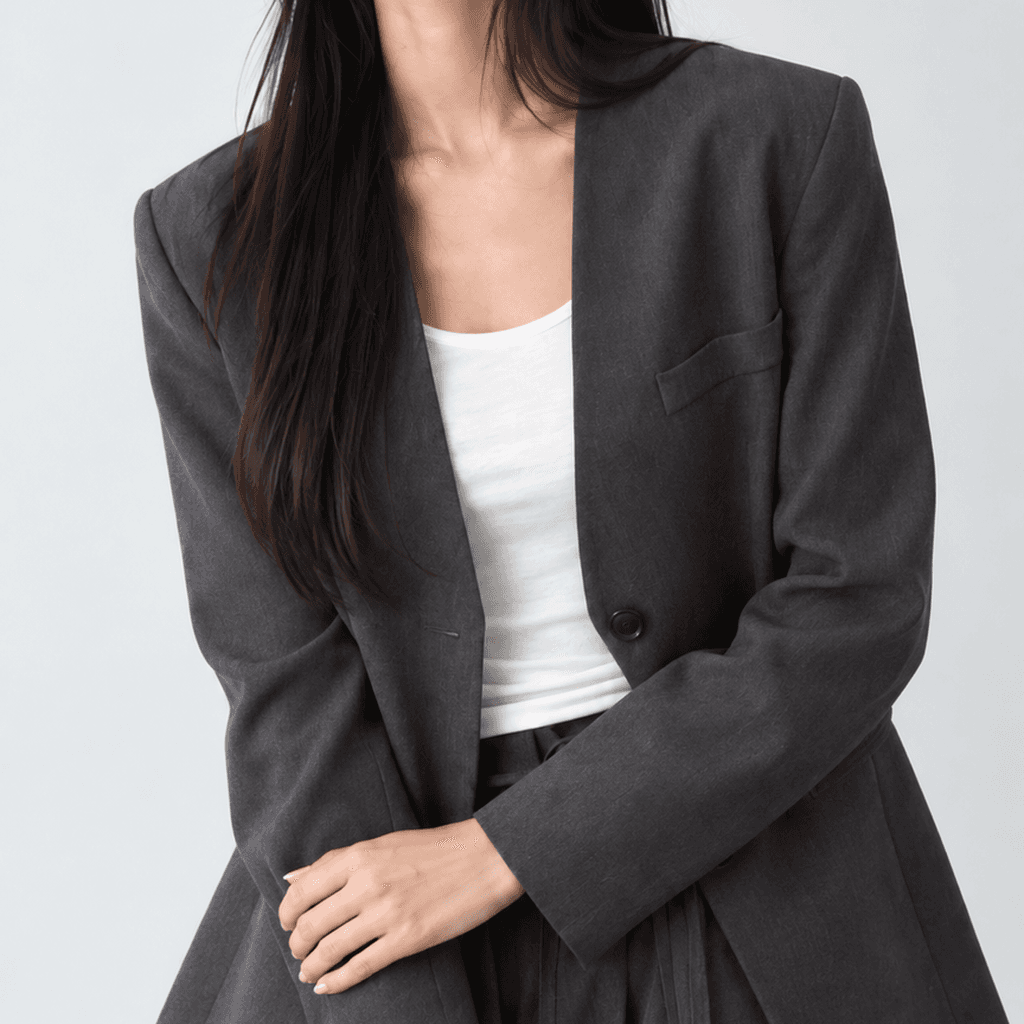 가을 오버핏 노카라 자켓 셋업 먹색
