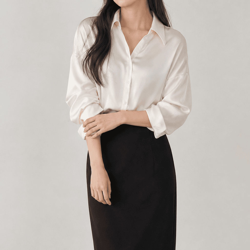 26FW 새틴 랩 셔츠 블라우스 허리끈 아이보리