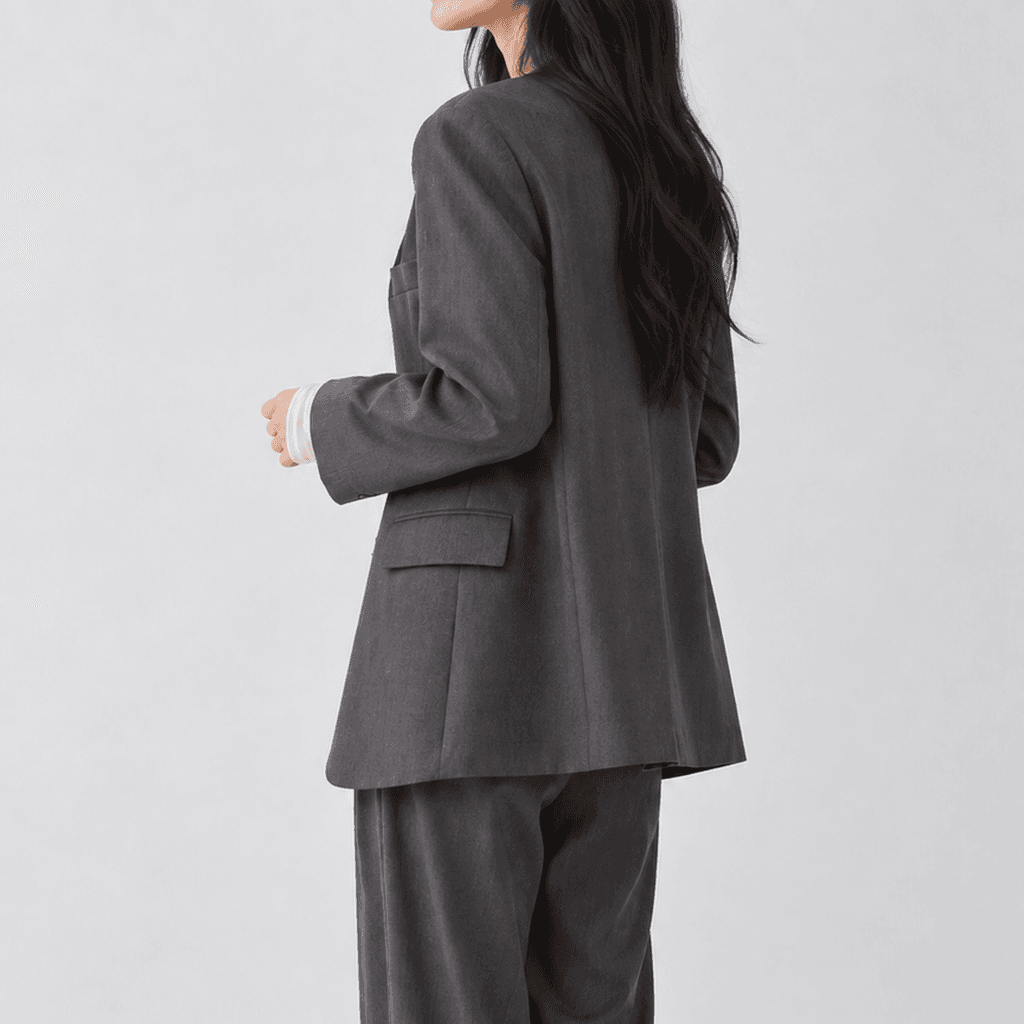 가을 오버핏 노카라 자켓 셋업 먹색
