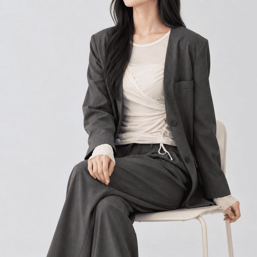 가을 오버핏 노카라 자켓 셋업 먹색